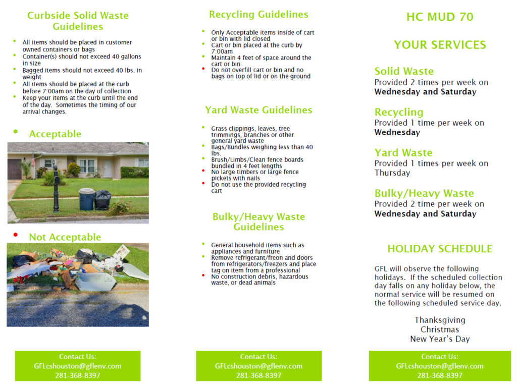 Trash Harris County Municipal Utility District No. 70